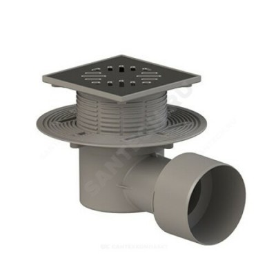 Трап регулируемый с гидрозатвором+механический сухой затвор Дн 75/110 с нержавеющей решёткой 150х150мм горизонтальный выпуск Татполимер ТП-1612(Hs+Ms)