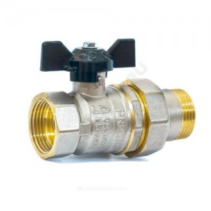 Кран шаровой латунь никель Pride Ду 32 Ру25 ВР/"американка" полнопроходной бабочка аналог 11б27п1 LD 47.32.В-ГШ.Б .