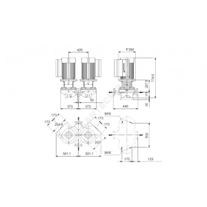 Насос ин-лайн с сухим ротором TPED 50-540/2-S-A-F-A-BQQE PN16 сдвоенный 3х380-500В/50 Гц c датчиком перепада давления Grundfos 99132829