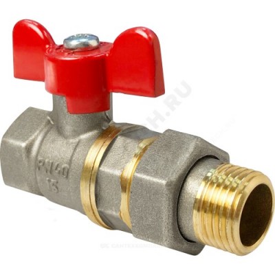 Кран шаровой латунь никель 11Б27фт1М Ду 20 Ру40 ВР/"американка" полнопроходной бабочка VALFEX VF.227.NB1.034