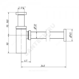 Сифон для умывальника бутылочный латунь 1 1/4"x32 с прямой трубкой 32мм бронза без выпуска Орио CB-405