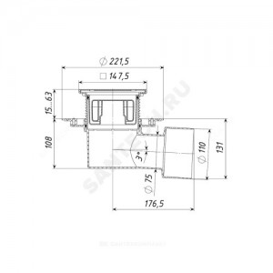Трап регулируемый с поплавковым "сухим" затвором Дн 75/110 с нержавеющей решёткой 150х150мм горизонтальный выпуск Татполимер ТП-1612Ds