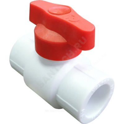 Кран PP-R шаровой белый Дн 25 полупроходной с красной ручкой VALFEX 20255025R