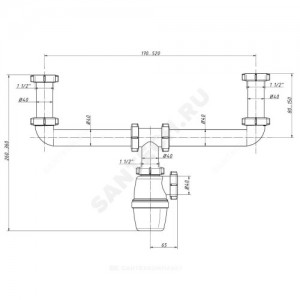 Сифон для кухонной мойки с двумя чашами бутылочный 1 1/2"x40 без выпуска Орио А-40090