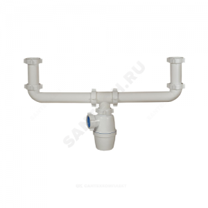 Сифон для кухонной мойки с двумя чашами бутылочный 1 1/2"x40 без выпуска Орио А-40090