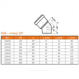 Отвод НПВХ с раструбом коричневый Дн 200х30гр б/нап в/к KGB Ostendorf 223210