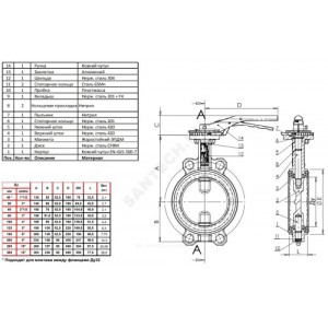 Затвор дисковый поворотный чугун VPI4449-02NI Ду 100 Ру16 межфл с рукояткой диск нерж манжета Nitril Tecofi VPI4449-02NI0100
