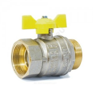 Кран шаровой латунь никель газ Pride Ду 50 Ру25 ВР/НР полнопроходной бабочка аналог 11б27п LD 47.50.В-Н.Б .