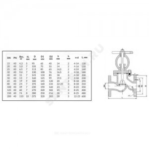 Клапан запорный сталь 15с22нж Ду 40 Ру40 Тмакс=425 оС фл Китай