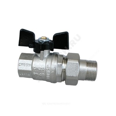 Кран шаровой латунь никель Bugatti серия 322 Ду 20 Ру40 ВР/"американка" бабочка STAHLMANN SVFM034BR