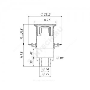 Трап регулируемый с гидрозатвором Дн 50/75/110 с чугунной решёткой 150х150мм вертикальный выпуск Татполимер ТП-310.1PHs