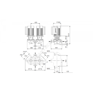 Насос ин-лайн с сухим ротором TPED 50-900/2-A-F-A-BAQE PN16 сдвоенный 3х380-480В/50 Гц Grundfos 96096482