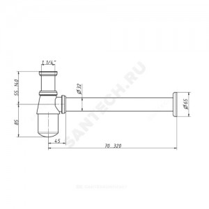 Сифон для умывальника бутылочный латунь 1 1/4"x32 с прямой трубкой 32мм хром без выпуска Орио CX-403
