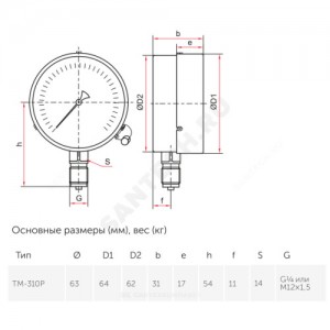 Манометр ТМ-310Р.00 радиальный Дк63мм 0-1,6 МПа М12х1,5 Росма 00000010177