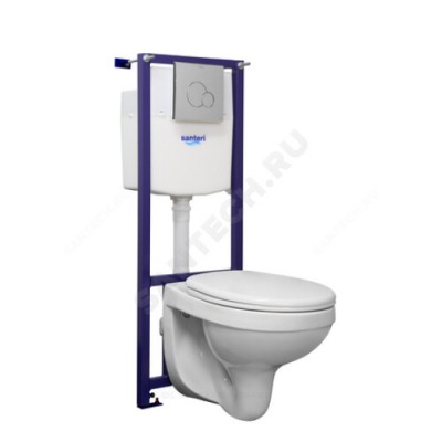 Комплект 4 в 1 Альфа унитаз подвесной + инсталляция + кнопка смыва + сиденье полипропилен Santeri 1.3815.9.S00.00B.0