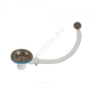 Выпуск для кухонной мойки с гибким переливом 3 1/2" с нержавеющей решёткой D=114мм Орио А-5007-1