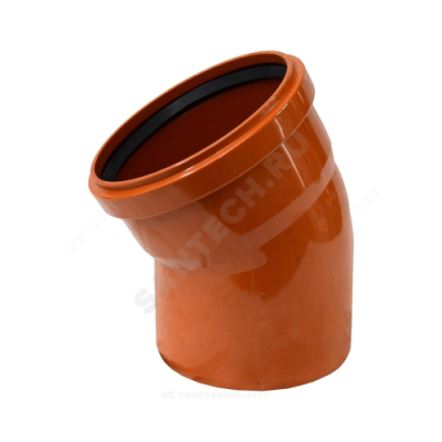 Отвод НПВХ с раструбом коричневый Дн 315х45гр б/нап в/к Хемкор