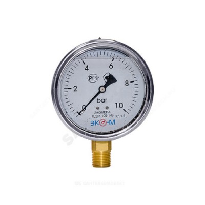 Манометр гидрозаполненный МД93 радиальный Дк100мм 0-40 бар G1/2" глицерин ЭКОМЕРА