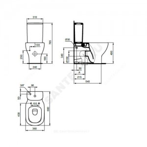 Бачок для унитаза TESI нижний подвод 2/реж Ideal Standard T356801