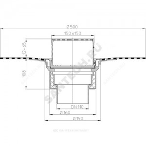 Воронка кровельная HL62BH с вертикальным выпуском PP Дн 160 с трапом, теплоизоляцией, гидроизоляционным полимербитумным полотном 500мм HL HL62BH/5