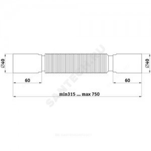 Гофра с гайкой 1 1/2"x40 L=320-650мм Орио АС-1012