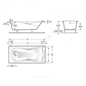 Ванна чугунная Haiti 140х75 с отверстиями для ручек без ножек Roca 2331G0000