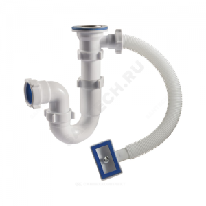 Сифон для кухонной мойки трубный с гибким переливом 1 1/2"x40 выпуск с нержавеющей решёткой D=70мм Орио S-4104