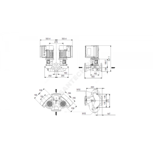Насос ин-лайн с сухим ротором TPE2 D 100-150-N-A-F-A-BQQE PN10 сдвоенный 1х200-240В/50 Гц Grundfos 98437791